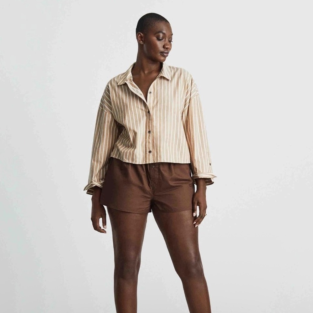 Everlane The Woven P.J. Top Cotton Brown White Stripes multiple sizes - Picture 6 of 6